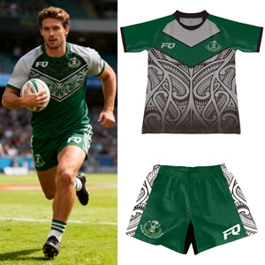 Seragam Rugby Maori Kustom FQ, Jersey Rugby Cetak Sublimasi Set Lengkap untuk Pria, Jersey Rugby Kustom AU NZ, Celana Pendek Seragam Tim - Product Image 1