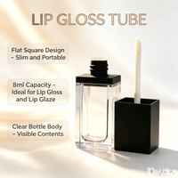 Vente en gros de flacons de gloss à lèvres carrés plats vides de 8 ml, minces, portables, avec impression personnalisée, emballage cosmétique