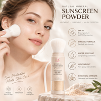 Poudre solaire minérale à étiquette privée avec pinceau SPF 50, protection large spectre UVA UVB, poudre solaire portable pour le visage