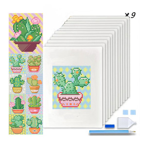 R-Mini002 9個ミニダイヤモンド絵画サボテンキャンバスアートプリントカスタムミニ5Dダイヤモンド絵画キット - Product Image 1