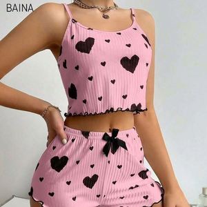 Pijamas Casuales para Mujer 2025, Shorts con Estampado de Amor, Estilo Halter, Se Pueden Usar en Casa o Fuera - Product Image 2