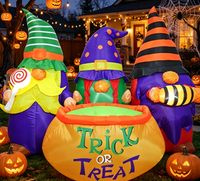 Ensemble de Décorations Gonflables de Gnomes d'Halloween avec Chapeaux Pointus Tricolores pour l'Entrée, Modèle d'Affichage Lumineux pour une Ambiance Festive