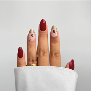 Ongles en gel à presser sans UV pour les fêtes, rouge or pailleté, houx, couverture complète, pour les détaillants saisonniers, salons, boutiques, marque privée - Product Image 2