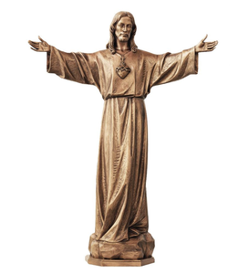 Gran Escultura de Jesús en Bronce con Mano Abierta, Estatua Religiosa Antigua de Jesús el Redentor para Exteriores en Venta - Product Image 2