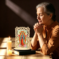 Statues en bois Notre-Dame de Guadalupe, Cadres photo Vierge de Guadalupe, Cadeaux de baptême pour invités, Centres de table pour baptême