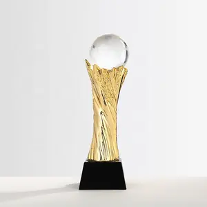 MH-J177 logotipo personalizado fútbol de vidrio óptico de trigo de oro trofeo resina trofeo de cristal