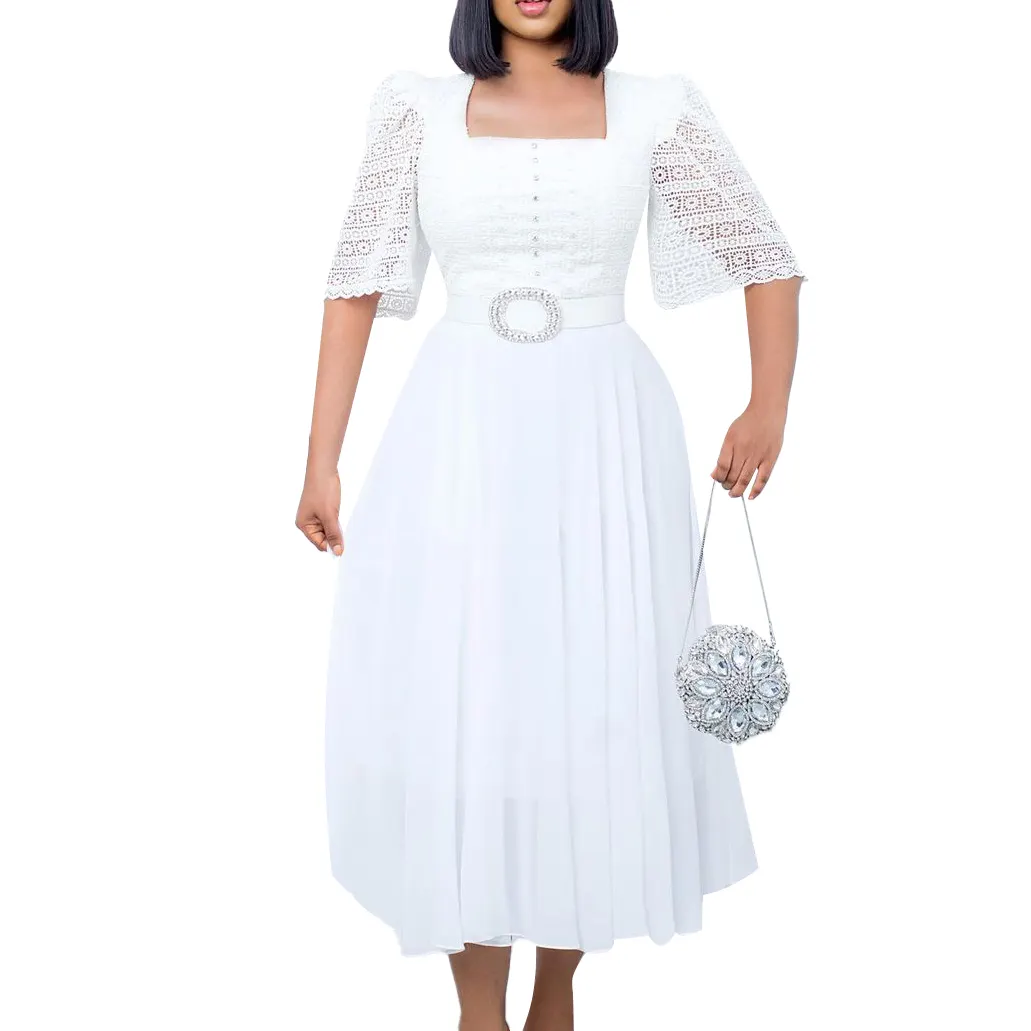 Plus Size Women short Sleeve Elegant Evening Dress prom dresses ladies casual lace beading chiffon dress