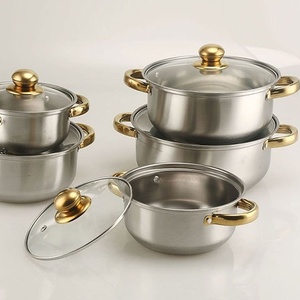 Juego de utensilios de cocina clásicos de acero inoxidable de 10 piezas con olla de sopa con mango dorado y herramientas de cocina magnéticas Diseño de metal sostenible - Product Image 5