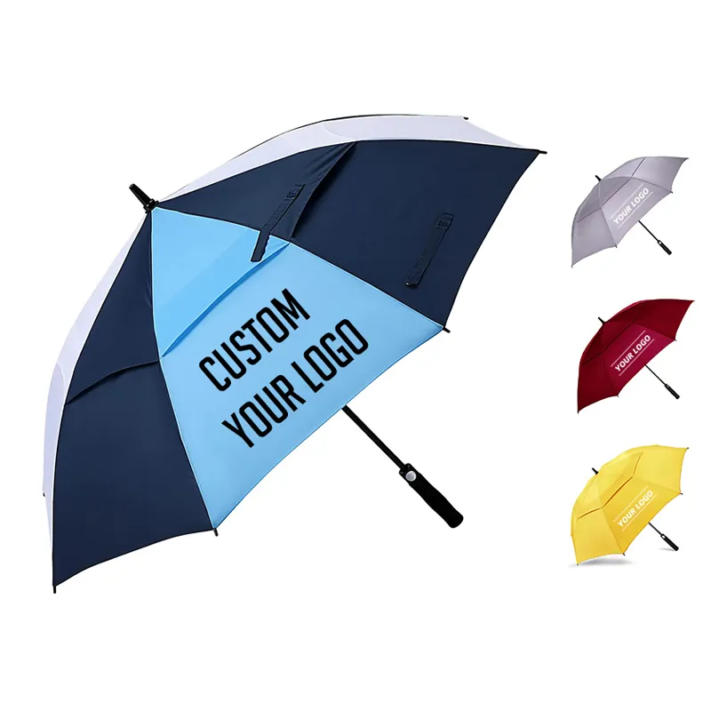 Automatic Open Golf Umbrella Extra Large Oversize Double Canopy Vented Windproof Waterproof Stick Umbrellas for Rain