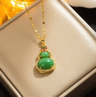 Collier tendance pour femme - Pendentif gourde en imitation jade doré - Chaîne de collier charmante et polyvalente