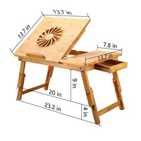 Combohome Plateau de lit pour ordinateur portable grande taille, table de lit réglable en bambou avec ventilateur USB, plateau de lit pliable avec tiroir pour ordinateur
