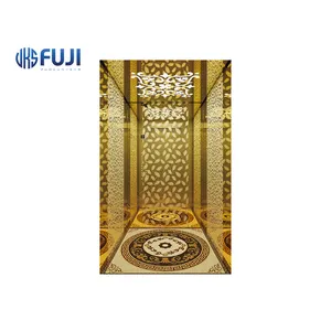 China Elevator Factory Gorgeously Decorated Machine Room Cabin Rose Gold Passenger Elevator