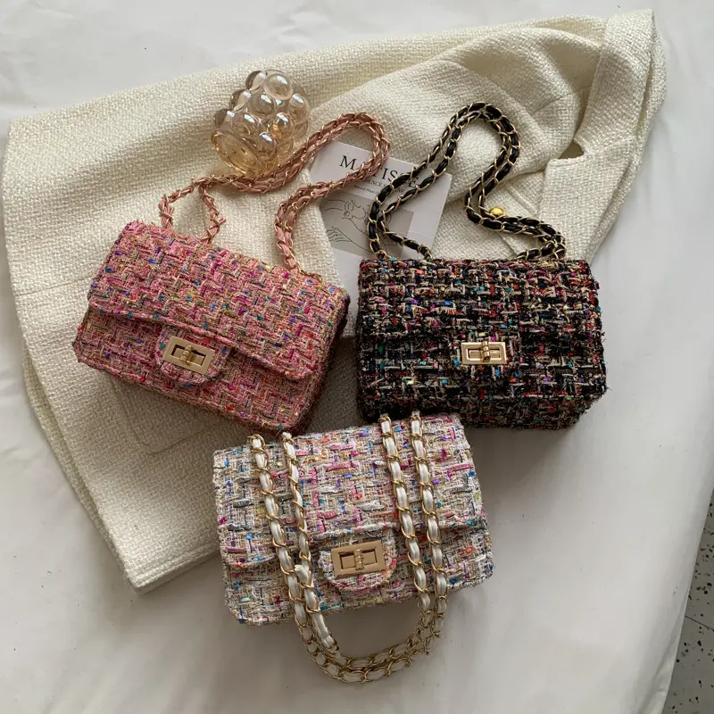 2024 Tweed, bolsos cruzados con cadena para mujer, Bolso con solapa de cuero para mujer, diseñador personalizado, bolsos de mensajero de hombro para mujer, baratos