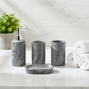 Accessoires ménagers en résine <span class=keywords><strong>effet</strong></span> <span class=keywords><strong>marbre</strong></span>, distributeur de savon pour la cuisine et la salle de bain, flacon de shampoing, pot de gel douche - Product Image 1