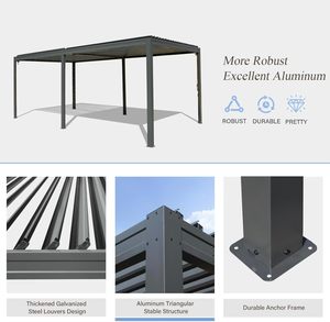Toldo impermeable para exteriores con persiana de aluminio gris de 10 'x 20' con techo de acero ajustable - Product Image 4