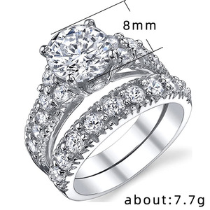 Set di Anelli Classici con Zirconi Rotondi per Donne, Eleganti Gioielli di Lusso per Matrimonio e Fidanzamento - Product Image 5