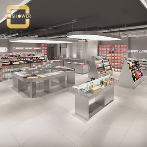 Support de vernis à ongles rectangulaire en bois autoportant gris de conception personnalisée Présentoir de magasin d'articles de toilette en acrylique pour étagère de rangement - Product Image 1