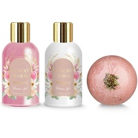 Vente en gros bombe de bain et gel douche de marque privée pétales de fleurs pour le bain et la douche pétillants coffret cadeau blanchissant pour les femmes emballage logo personnalisé