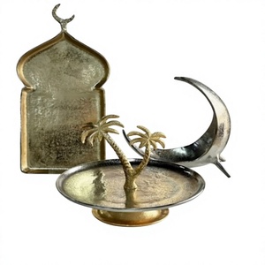 Ramzan Kareem Cup <b>Cake</b> <b>Stand</b> <b>Set</b> with Palm Tree Tiered Tray and Mosque Decorative Holder Handmade Brass gold finished - Product Image 1