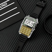 Reloj Multifunción para Hombre con Calculadora, Caja Transparente de Plástico, Correa de TPU, Pantalla LED, Reloj Digital