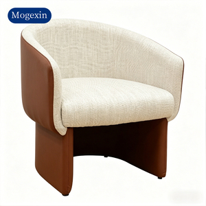 Stylish Beige Fabric & Brown Leather <b>Armchair</b> Modern Accent Chair for Home & Hotel Suitable for living rooms <b>dining</b> rooms - Product Image 6
