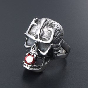 Crown Skull <b>Ring</b> Men's <b>Titanium</b> Steel Red Cubic Zirconia Prong Setting Jewelry SA504 - Product Image 4
