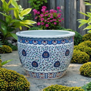 Chinois ancienne porcelaine bleu et blanc motif de fleurs fait à la main article décoratif Style Vintage Pot de poisson <span class=keywords><strong>extérieur</strong></span> balcon arbre réservoir - Product Image 2