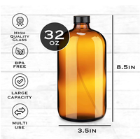 Bouteille ronde Boston en verre ambré de 500 ml avec compte-gouttes, vaporisateur, distributeur de savon moussant, d'huile ou de sérum