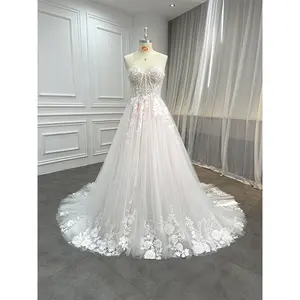 Looking for Modest Sheer Corset Pink Bridal Gown Boho Beaded Lace Strapless A Line Wedding Anniversary Dresses for Women