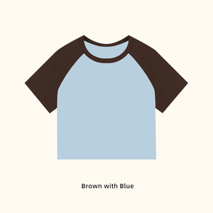 Camiseta de <span class=keywords><strong>Manga</strong></span> Corta Raglán con Bloques de Color para <span class=keywords><strong>Mujer</strong></span>, Ajustada, Transpirable, Cuello Redondo, Básica, Informal, Esencial para el Guardarropa - Product Image 3