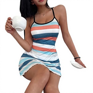 Striped Cap Short Bodycon Dress Crew Neck Knee-Length Casual Women's Jersey Polyester/Cotton Digital Printed Breathable Natural - Product Image 4