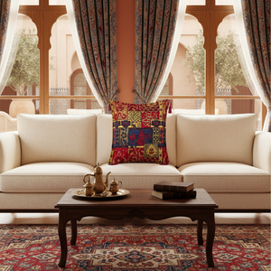 Flovered and Ottoman Sign Designed Turkish Chenille Fabric Cushion Cover <b>Pillow</b> - Product Image 3