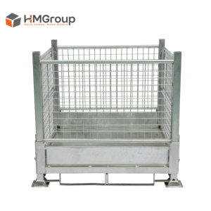 <span class=keywords><strong>Cage</strong></span> de rangement métallique pliable et empilable robuste personnalisable en treillis galvanisé - Product Image 5