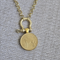 Collier en acier inoxydable avec pièce de monnaie cheval irlandais, plaqué or 18 carats, chaîne Rolo mate, pendentif, bijoux équestres étanches