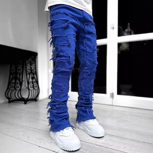 Vaqueros de mezclilla elásticos multicolor de tiro medio y corte ajustado para <span class=keywords><strong>hombre</strong></span>, estilo urbano europeo y americano 2025 - Product Image 3