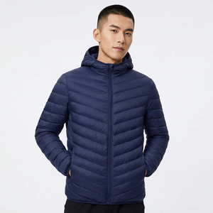 Chaqueta Acolchada con Capucha Azul Marino para Hombre, Cortavientos, Cierre de Cremallera, Ropa de Invierno Informal, Corte Regular, Color Sólido, Ligera - Product Image 1