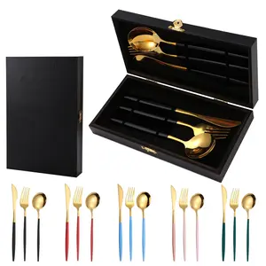 Vendita calda Set di posate in oro sfuso 6 pz portogallo coltello forchetta di lusso matrimonio posate Set con scatola