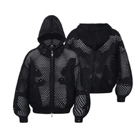Veste à capuche unisexe 100 % acrylique en maille ouverte, pull oversize zippé, maille déchirée, streetwear décontracté, hiver, éco-responsable