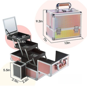 Boîte à maquillage portable en aluminium avec miroir, grande capacité, étanche, pour rangement <span class=keywords><strong>de</strong></span> cosmétiques et <span class=keywords><strong>de</strong></span> matériel <span class=keywords><strong>de</strong></span> nail art, vente en gros - Product Image 4