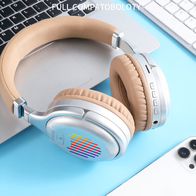 New Foldable Over-Ear BT 5.0 Headphones TF Card Slot & RGB Lighting Stereo Sound Gaming Wireless Headset for Music Calls