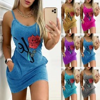 Robe en jean moulante sans bretelles pour femme, longueur genou, coupe crayon sexy, avec poches, sans manches, grande taille, décontractée, personnalisée en usine