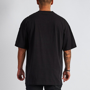 T-shirt décontracté pour homme YM 220g 2026 en coton tricoté ample à col rond, motif écossais noir et blanc, 100 % coton, écologique, à manches courtes, pour usage quotidien - Product Image 3