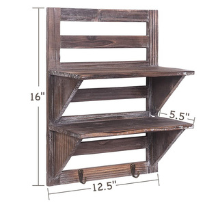 Étagère murale rétro en bois à 2 niveaux, sans perçage, pour l'organisation de la salle de bain et de la cuisine - Product Image 2