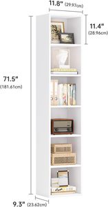 Libreria Nordivale Moderna in Legno Bianco, Alta e Stretta, con 6 Ripiani Cubici per <span class=keywords><strong>Soggiorno</strong></span>, Camera da Letto, Ufficio e <span class=keywords><strong>Studio</strong></span> - Product Image 3