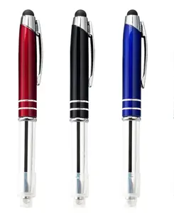 3 in 1 stylus led ışıklı kalem promosyon metal tükenmez kalem lazer logo tükenmez kalem ışık ile doktor için