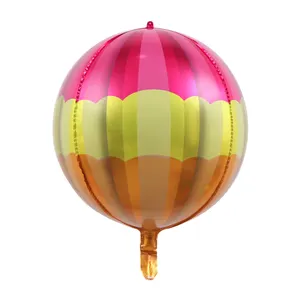 批发22英寸2D彩虹条纹紫色红色绿色粉色气体箔气球带儿童生日礼物户外装饰气球