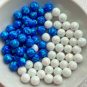 Opale bleue créée en laboratoire, perles rondes à demi-trou de 1,0 mm avec iridescence pour la fabrication de bijoux - Product Image 2