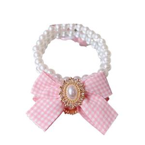2025 Nueva gran oferta elegante de lujo de doble capa perla pajarita patrón militar mascota gato perro Collar accesorios personalizados para Ins - Product Image 6