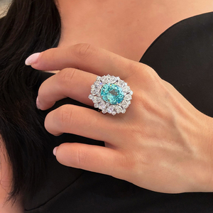 Anillo de Compromiso de Lujo Aazuo de Oro Blanco Sólido de 18K con Diamante Cultivado en Laboratorio Paraiba de 9.0ct para Mujer, con Engaste Pavé para Boda - Product Image 5