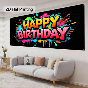 Bannière <span class=keywords><strong>personnalisée</strong></span> Joyeux <span class=keywords><strong>Anniversaire</strong></span> pour porte de garage, style graffiti, en polyester, 13x6FT, grande bannière décorative pour intérieur/extérieur, maison et jardin - Product Image 3